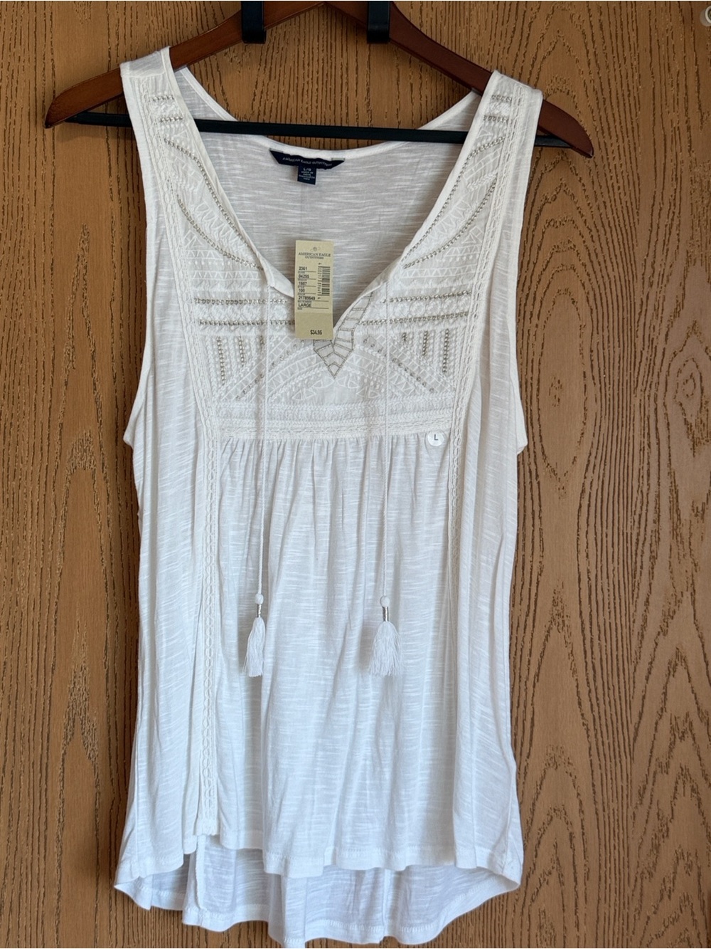 American Eagle Outfitters White Embroidered Tie-Front Tank Top NWT- Women